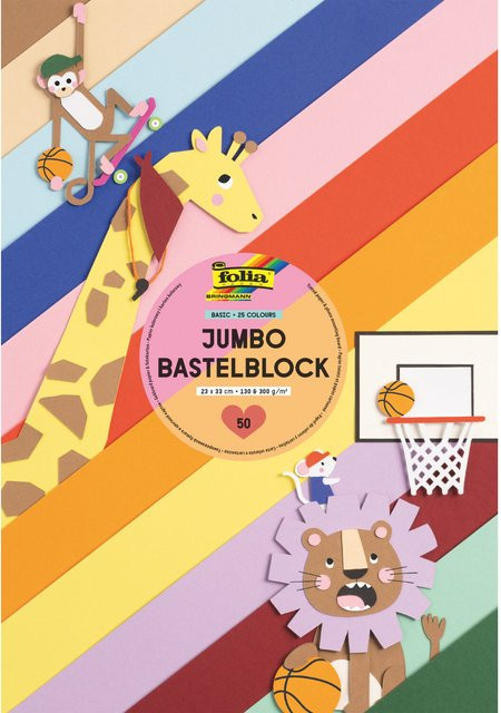 folia Jumbo Bastelblock Tonpapier und Fotokarton, Multicolor, 50 Blatt, B: 23 cm, H: 33 cm - Bild 1