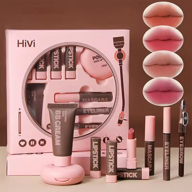 VERONNI Make-up-Geschenkset, 9-teilig, Puder, Lippenstift, Matt, Damen - Bild 1