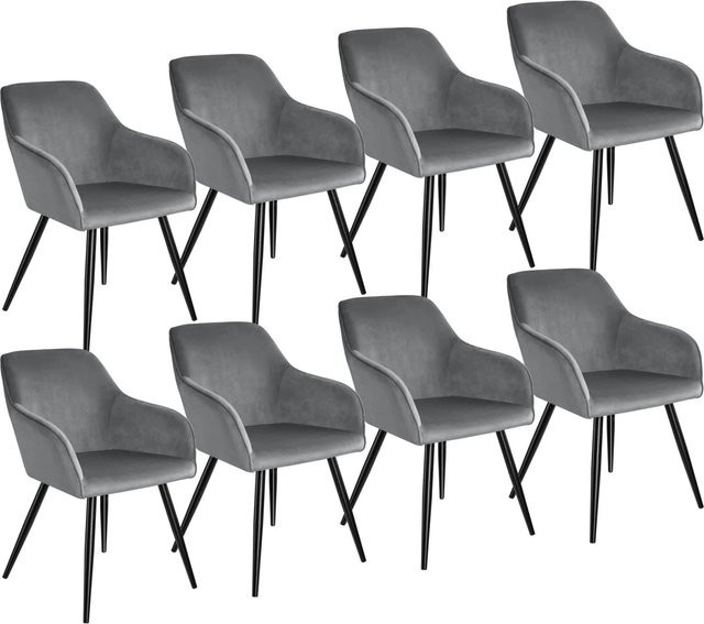 tectake Esszimmerstuhl Marilyn 8er Set, gepolstert in Samtoptik, Grau/Schwarz, B/T/H: 62 x 58 x 82 cm - Bild 2