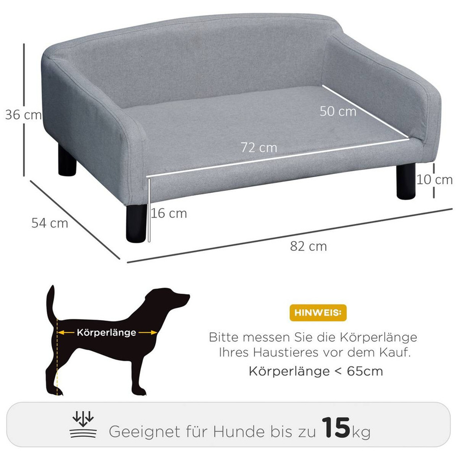 PawHut Hundesofa hellgrau mit Holzbeinen und abnehmbarem Bezug aus Polyester - Bild 3