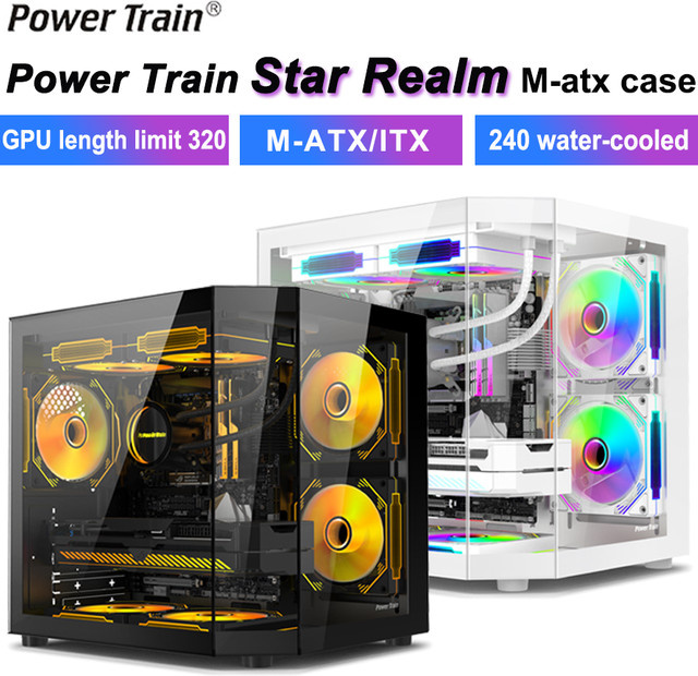 Power Train Star Realm M-ATX Desktop-Gehäuse in Schwarz mit dreiseitigem Panorama-Glas und Platz für 240 mm Wasserkühlung - Bild 1