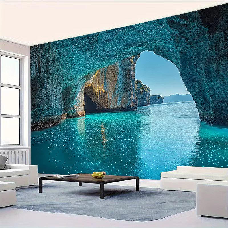 VIKAMA Wandteppich Mediterrane Küste in Blau mit Motiv einer Meereshöhle zur Raumdekoration B: 60 cm, H: 40 cm - Bild 2