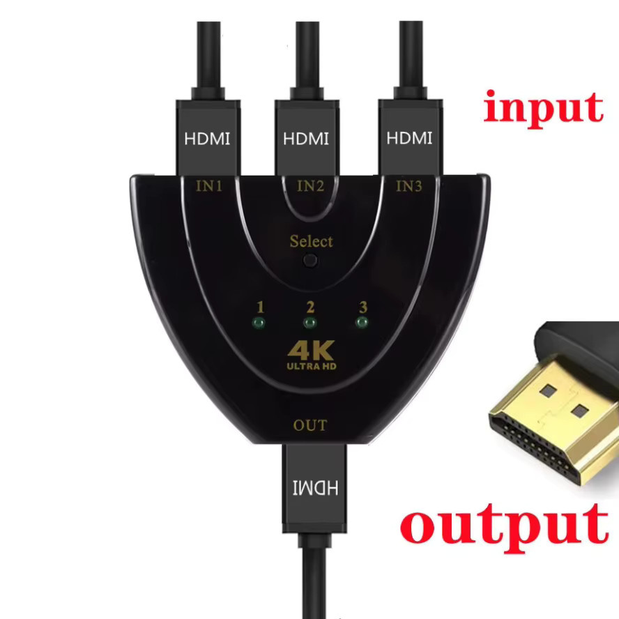 LccKaa HDMI Switcher 3 in 1 Out, 4K Video Splitter und Adapter Konverter in Schwarz für PS4, TV Box, HDTV und PC - Bild 1