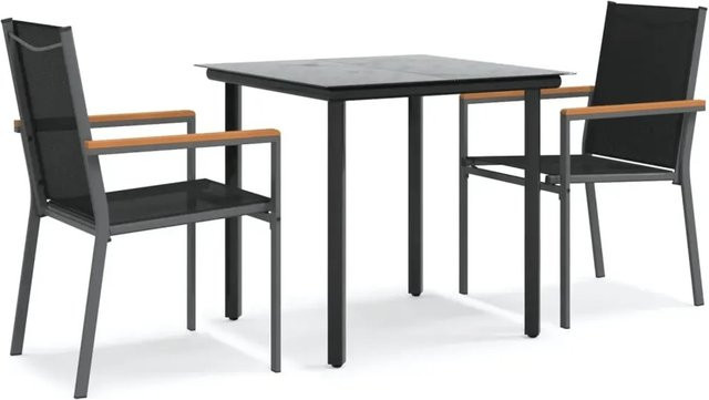 vidaXL 3-teilige Garten-Essgruppe Schwarz mit Textilene, Stahl, WPC und gehärtetem Glas - Bild 1