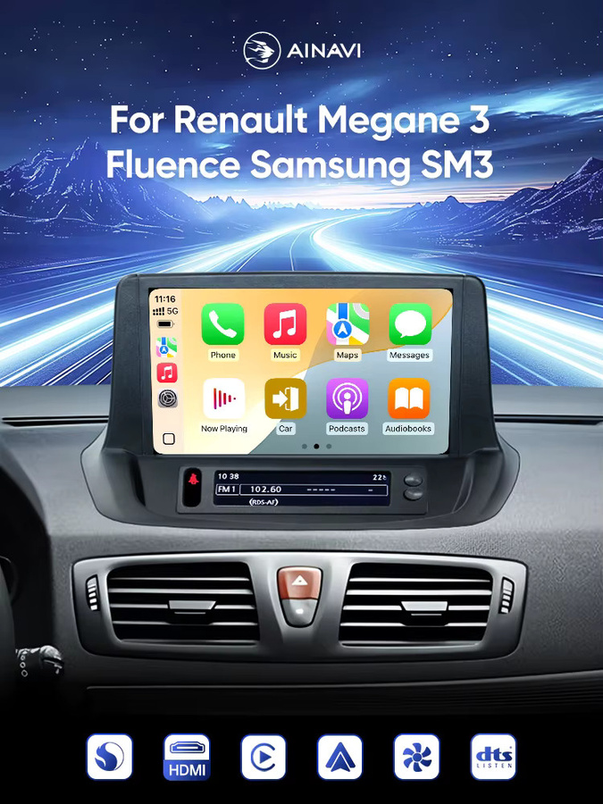 Ainavi Multimedia-Player Autoradio mit Carplay und Android Auto für Renault Megane 3 RS, Fluence und Samsung SM3, Schwarz, 4G und Wifi - Bild 6