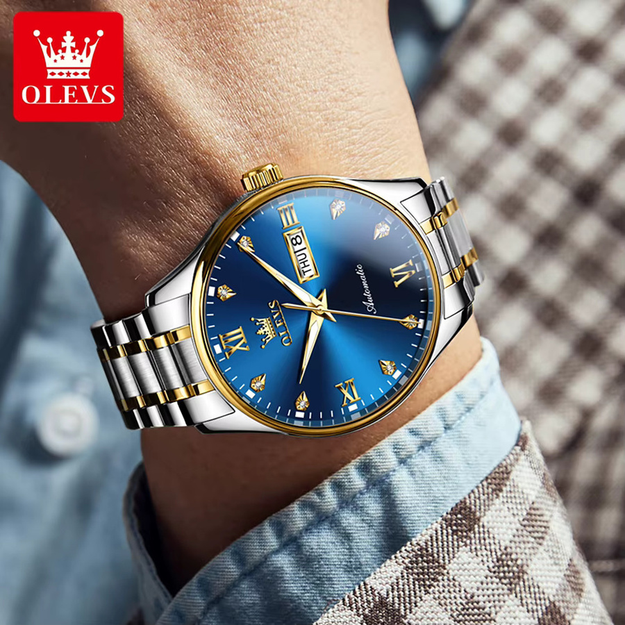 OLEVS Armbanduhr Automatik, Edelstahl, Blau, Herren - Bild 3
