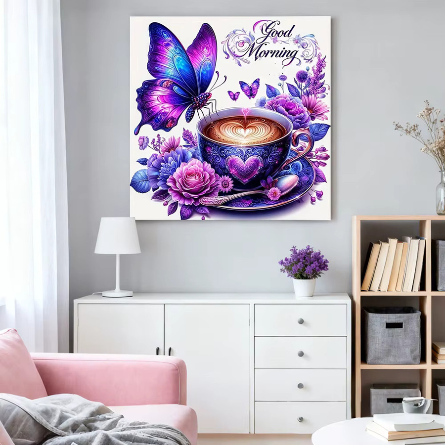 HUACAN Diamant-Malerei Set mit Kaffeetasse und Landschaftsmotiv als 5D DIY Mosaik-Wanddekoration in Multicolour - Bild 3