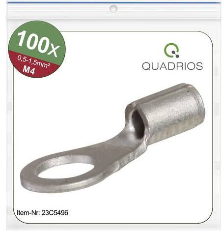 Quadrios 23C496 Ringkabelschuh Unisoliert, Farbe: Silber, Querschnitt max. 1,5mm², Loch-Ø 4,3mm, 100 Stück - Bild 1