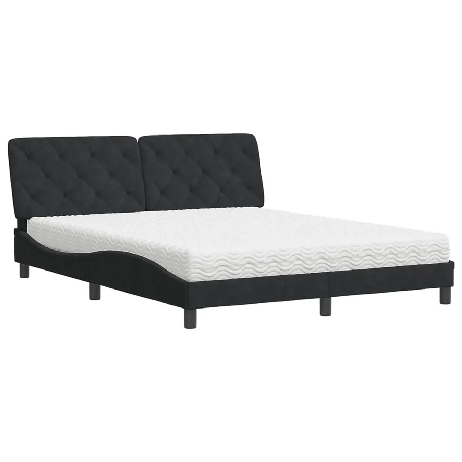 vidaXL Bett mit Matratze aus Samt und Schaumstoff in Schwarz, B/T/H: 160 x 200 cm - Bild 2