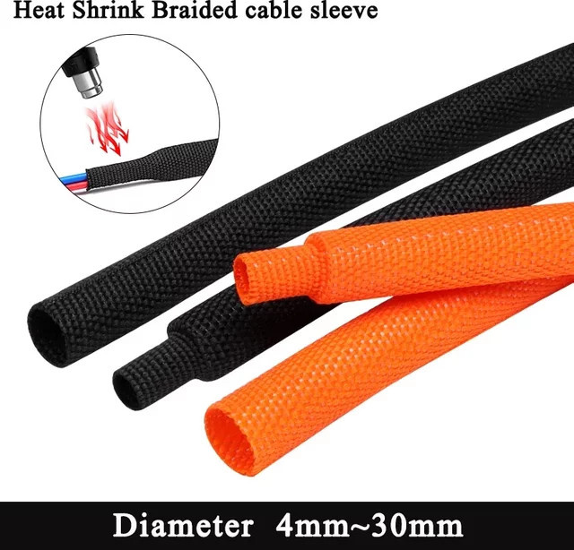 Geflochtene Kabelhülse aus PET als flammhemmender Schrumpfschlauch zur Kabelisolierung und Organisation, Durchmesser: 4 bis 30 mm, Farben: Orange oder Schwarz - Bild 1