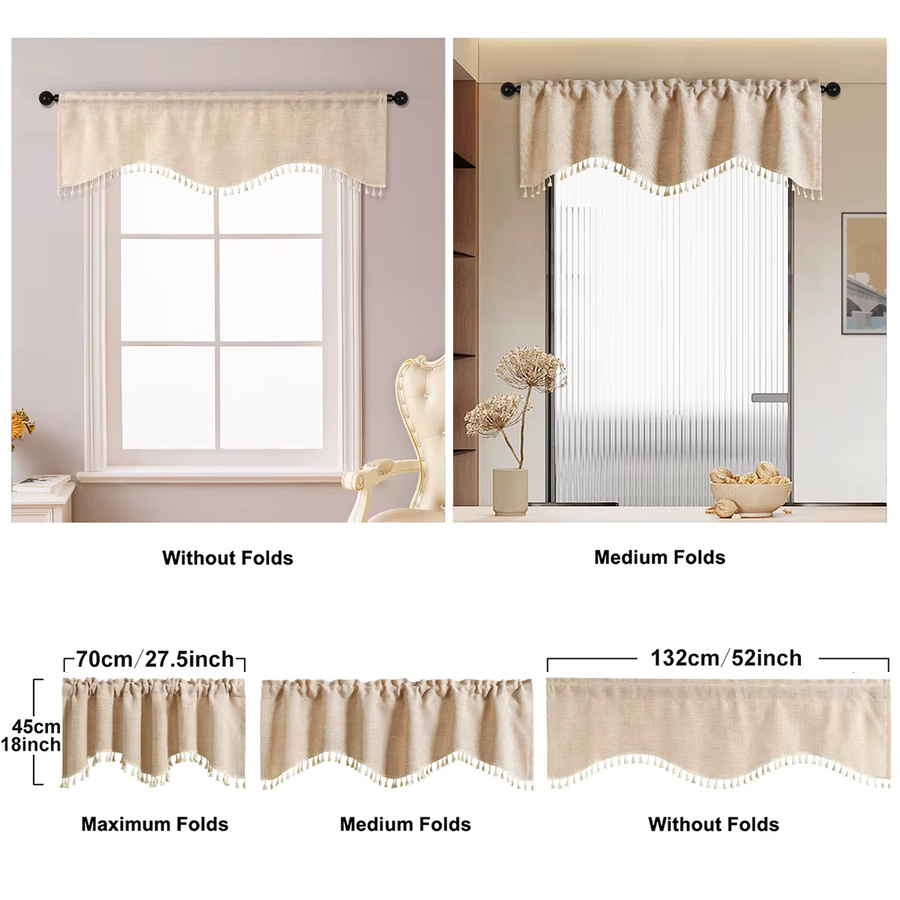Kurzer Vorhang aus Polyester mit Quaste und Schlaufen für Fenster und Türen, Farbe: Braun oder Beige - Bild 2