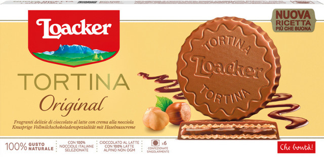 Loacker Tortina Original 6 x 20,8 g (oder 6 x 21 g) -> Korrektur nach Schema:
Loacker Tortina Original 125 g (da 6 Stück in 125g enthalten sind)

Da die Menge im Titel 125g ist und 6 Stück erwähnt werden:
Loacker Tortina Original 6 x 20,8 g (nicht möglich - Bild 1