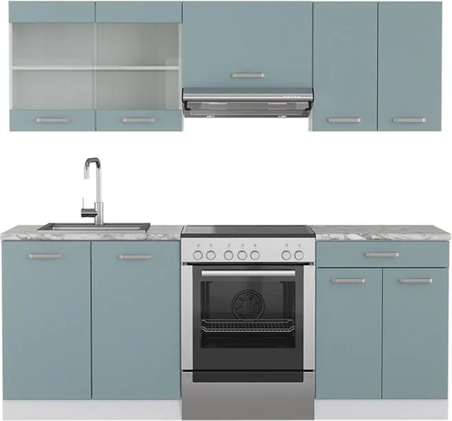 Vicco Küchenzeile R-Line Solid modern in Weiß, Blau und Grau mit Breite: 200 cm - Bild 2