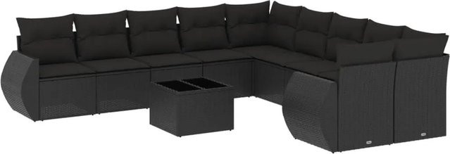 vidaXL 11-teilige Garten-Sofagarnitur aus Polyrattan mit Kissen in Schwarz - Bild 1