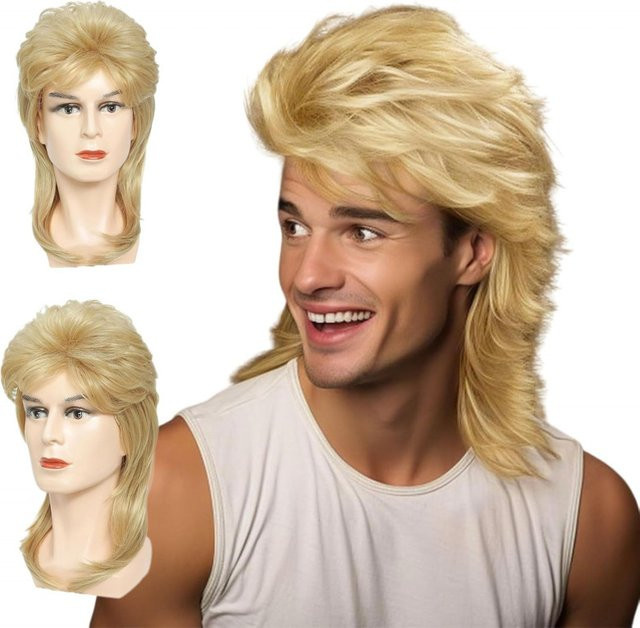 Suri Hair Blonde Mule-Perücke für Herren, lange lockige Kunsthaar-Perücke - Bild 1