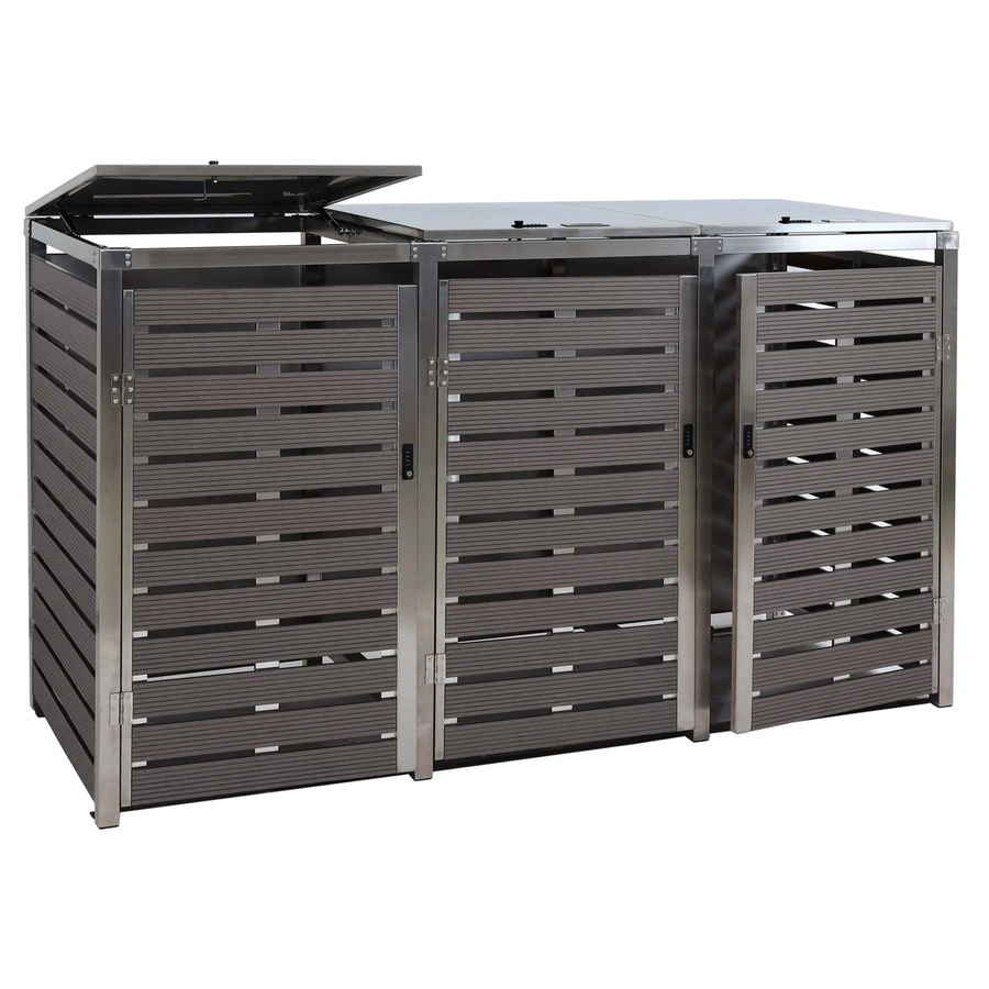 MCW Mülltonnenverkleidung K14 3er Mülltonnenbox aus WPC und Edelstahl in Anthrazit, B/T/H: 200 x 120 x 85 cm - Bild 2