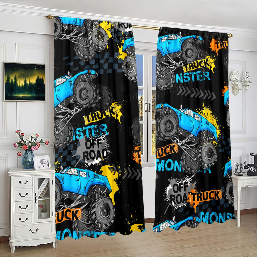 2er-Set Autodruckvorhang aus Polyester mit modernem Grafikdesign, halbtransparent, Mehrfarbig, Breite: 76,2 cm, Höhe: 165,1 cm - Bild 3