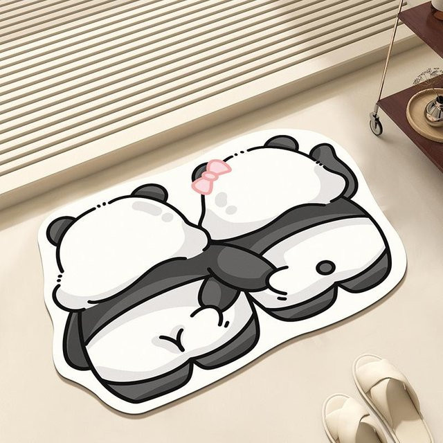 Saugfähige Kieselgur Bodenmatte mit Cartoon-Tierdesign in Weiß, schnelltrocknend und anti-rutsch, B/T: 60 x 40 cm - Bild 1