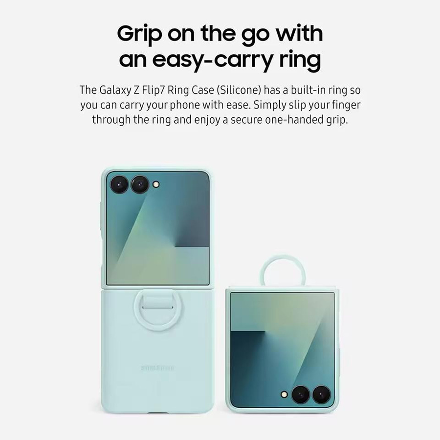 Samsung Galaxy Z Flip7 Silikonhülle mit Ring in Hellgrün mit Soft-Touch Schutzrückseite - Bild 2