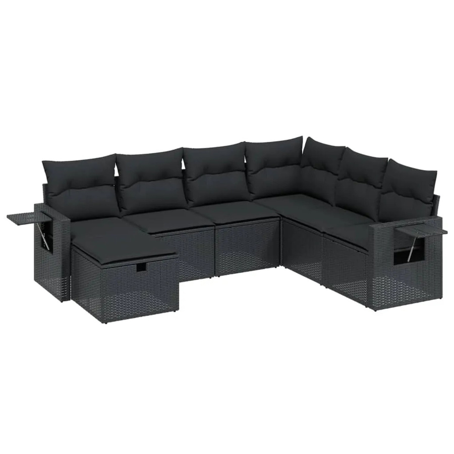 vidaXL 7-tlg Garten-Sofagarnitur aus Poly-Rattan mit Kissen in Schwarz - Bild 2