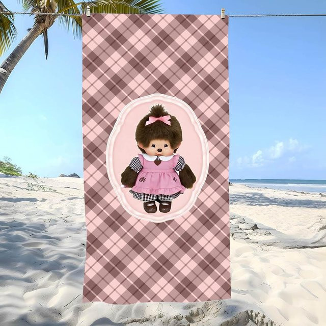 Übergroßes Vintage-Strandtuch M-MonchhichiS in Weiß mit Karomuster, super saugfähig und weich, Unisex - Bild 1