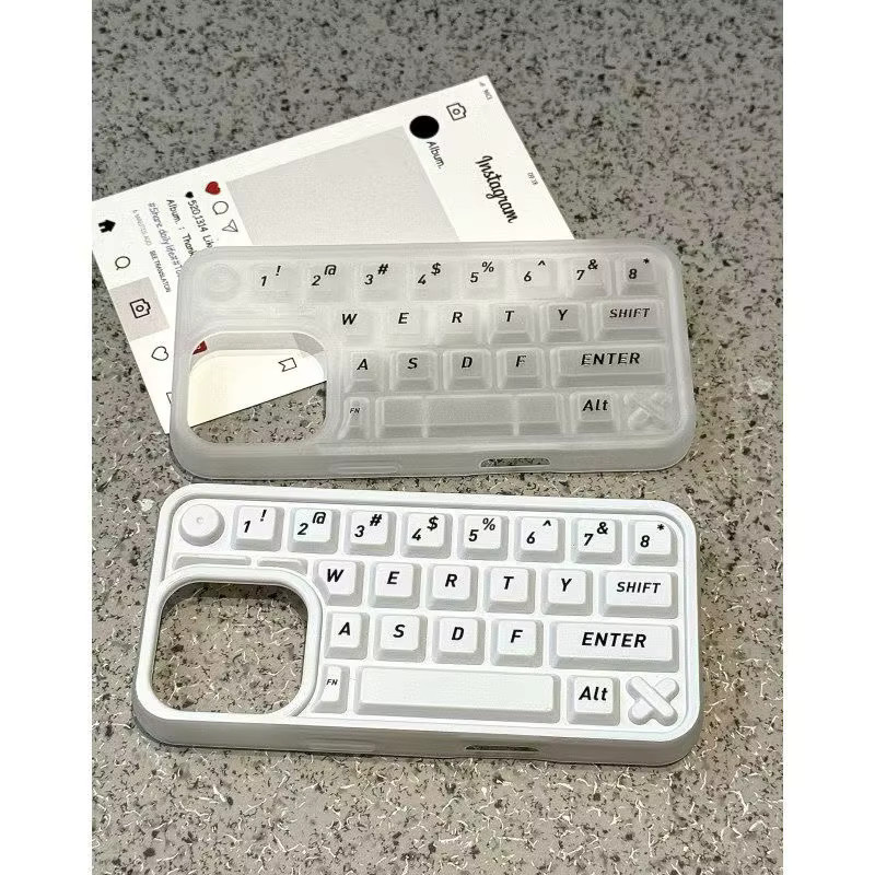 Luxuriöse Tastatur-Handyhülle für iPhone 16, 15, 14, 13, 12 Pro Max mit 3D-Soft-Coque in Weiß - Bild 1