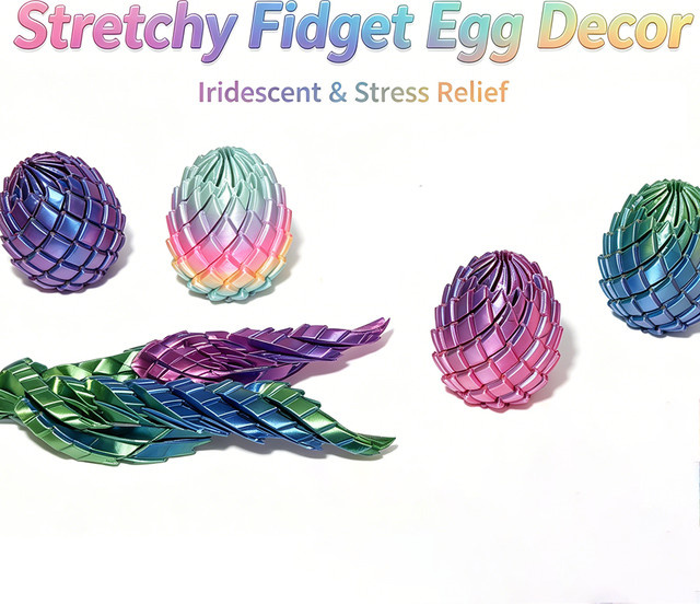 3D-gedrucktes Drachenei Fidget-Spielzeug als bewegliches Stressabbau-Handspielzeug und Schreibtisch-Deko in Multicolor aus PLA - Bild 1