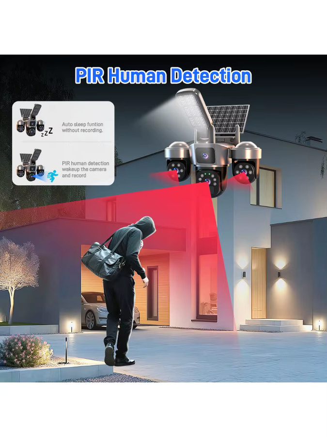 DiFang 6 MP Solar-Überwachungskamera für den Außenbereich, kabellose PTZ-Kamera mit automatischer Verfolgung, PIR-Menschenerkennung, Sirenenalarm und Farbnachtsicht - Bild 6