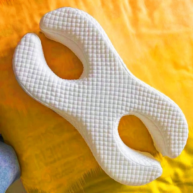 Biboss 2-in-1 Orthopädisches Memory Foam Nackenkissen mit ergonomischer Kontur in Blau und Weiß - Bild 1