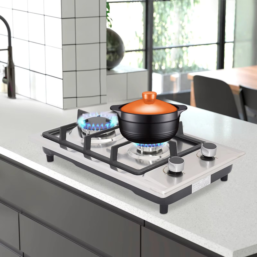 Sweetmile 2-Flammen-Gasherd aus Edelstahl in Silber, 3 kW + 1,75 kW, für Arbeitsplatte oder Unterputzmontage, B/T/H: 51 x 31 x 10 cm - Bild 2