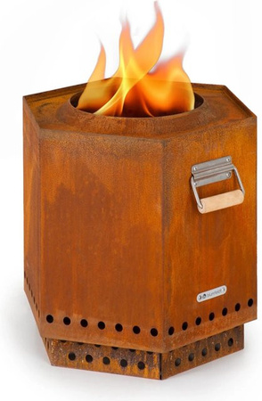 Blumfeldt Mojanda Feuerkorb in Braun aus Stahl und Holz mit Regenhaube und Schürhaken