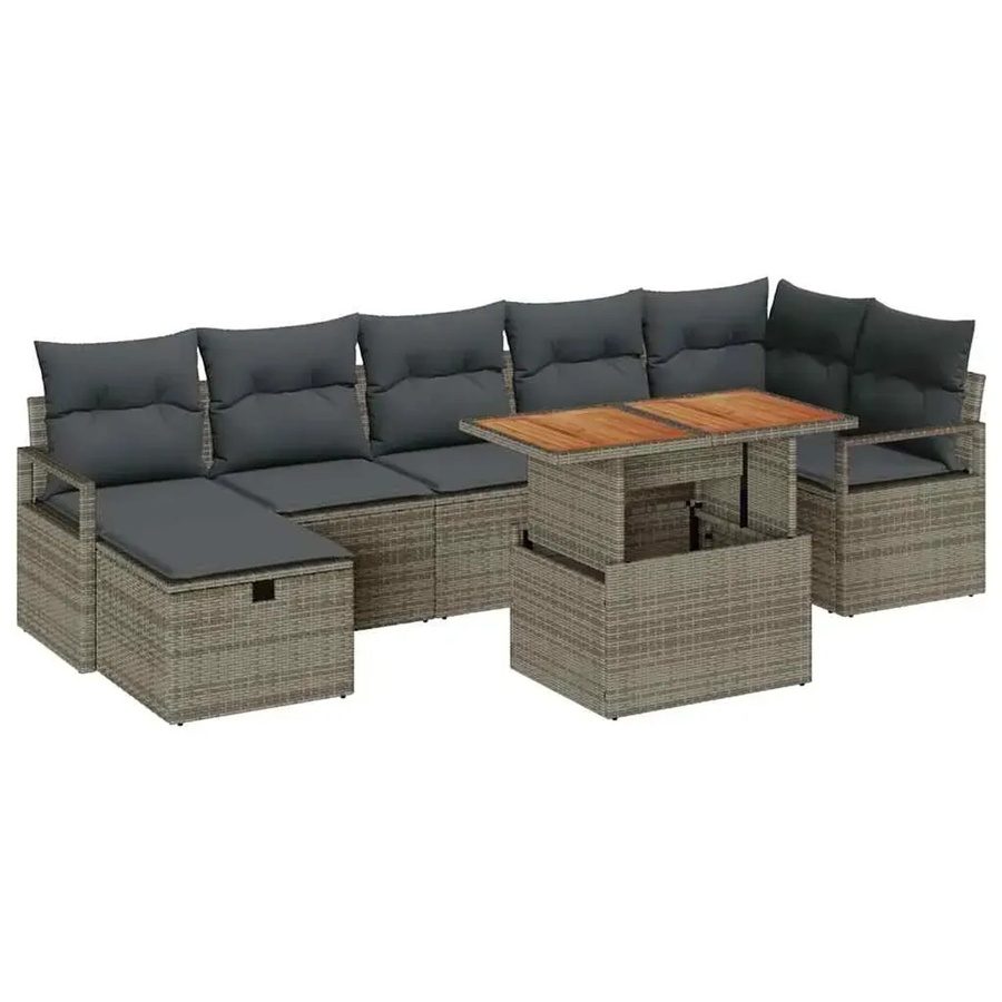 vidaXL Garten-Sofa-Set 8-teilig aus Polyrattan in Grau mit Kissen und Couchtisch - Bild 2