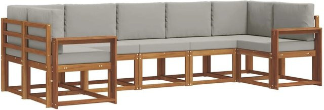 vidaXL Outdoor-Sofagarnitur 7-teilig aus Akazienholz in Natur mit hellgrauen Kissen im L-Shape Design - Bild 1