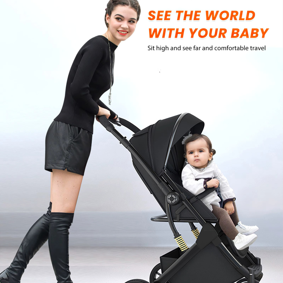 OWJHE Kompakter Kinderwagen für Neugeborene mit Einhand-Faltfunktion in Grau und Schwarz - Bild 4