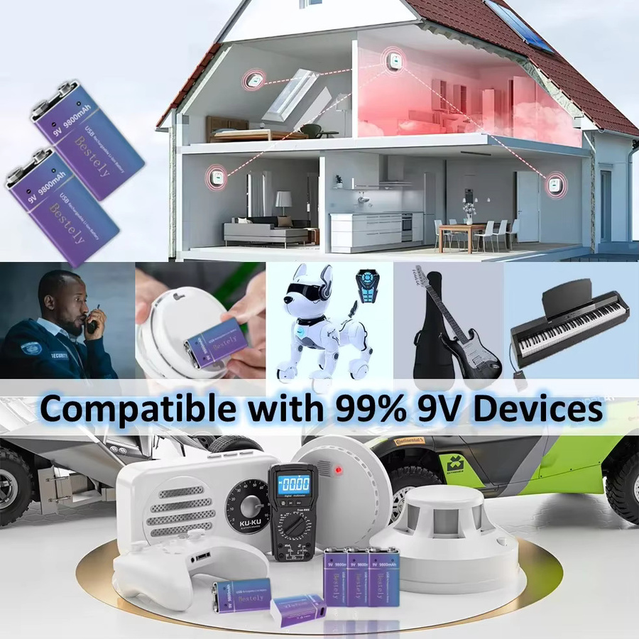 Rscrola Wiederaufladbare 9V Li-Ion Batterie mit 9800mAh Kapazität und USB-C Anschluss für Rauchmelder und Feueralarme - Bild 6