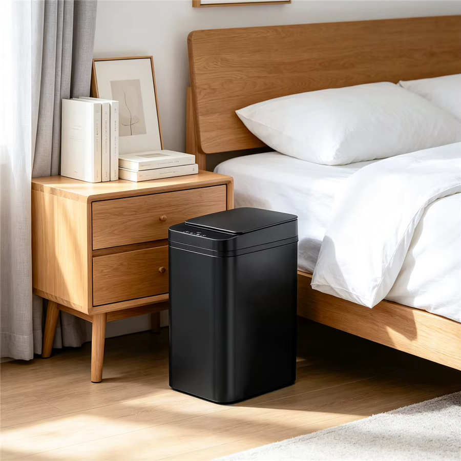 HGTUGO Automatischer Badezimmer-Mülleimer mit Deckel, 12L Intelligenter Mülleimer mit Bewegungssensor und Wasserdichtem Design, Schwarz - Bild 2
