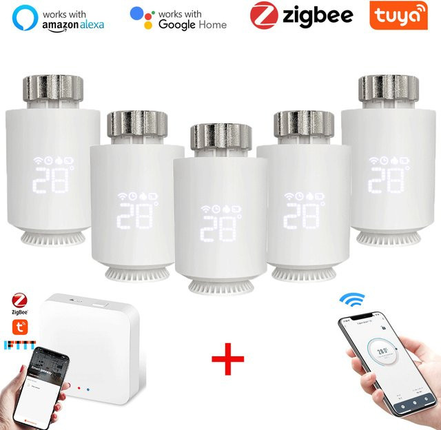 Tuya ZigBee 3.0 Smart TRV Thermostat Heizkörperthermostat mit App-Steuerung und Sprachsteuerung für Alexa und Google Home, Weiß - Bild 1