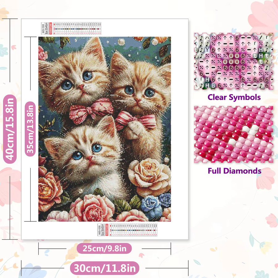 EverShine Diamant-Stickerei Set mit Katze und Rosen in Multicolor als DIY Mosaik-Wanddekoration mit vollen Bohrern - Bild 2