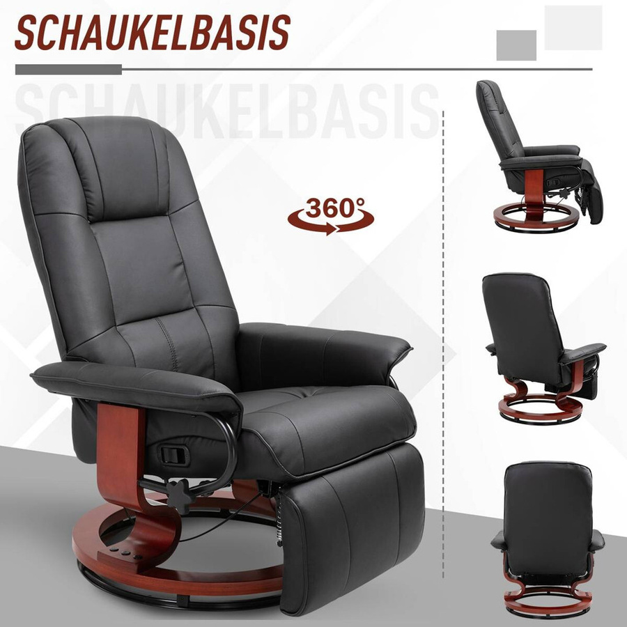 HOMCOM Relaxsessel aus Kunstleder in Schwarz mit Fußstütze, 360 Grad drehbar und 145 Grad neigbar, B/T/H: 78 x 87 x 100 cm - Bild 8