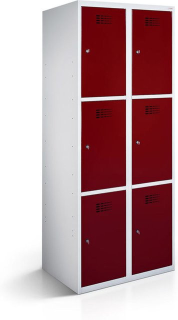 rotstahl Fächerschrank mit 6 Fächern in Bordeaux und lichtgrauem Korpus, B/T/H: 80 x 50 x 180 cm - Bild 1