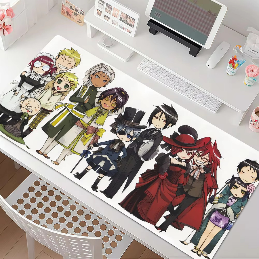 Anime Black B-Butler Mauspad in Schwarz und Multicolour, große rutschfeste und wasserdichte Tastaturunterlage mit genähtem Rand für Gaming und Büro - Bild 2