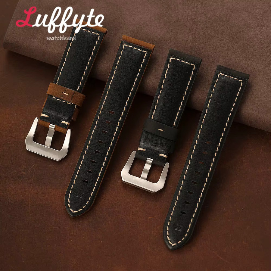 luffyte Uhrenarmband Crazy-Horse-Leder, Schwarz, Herren - Bild 3
