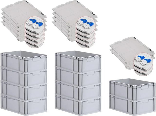 PROREGAL Spar Set 10x Eurobox Nextgen Economy mit Scharnierdeckel und blauen Schiebeschnappverschlüssen, Farbe: Blau/Grau, H x B x T: 22 x 40 x 60 cm, 44 Liter - Bild 1