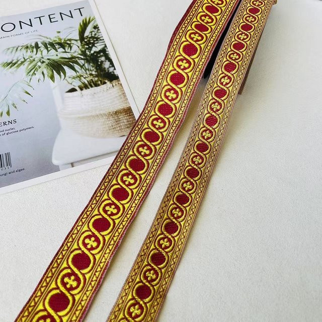 Ethnische Jacquard-Spitze mit Goldmuster für Kleidung und Accessoires, 9 Yards - Bild 1