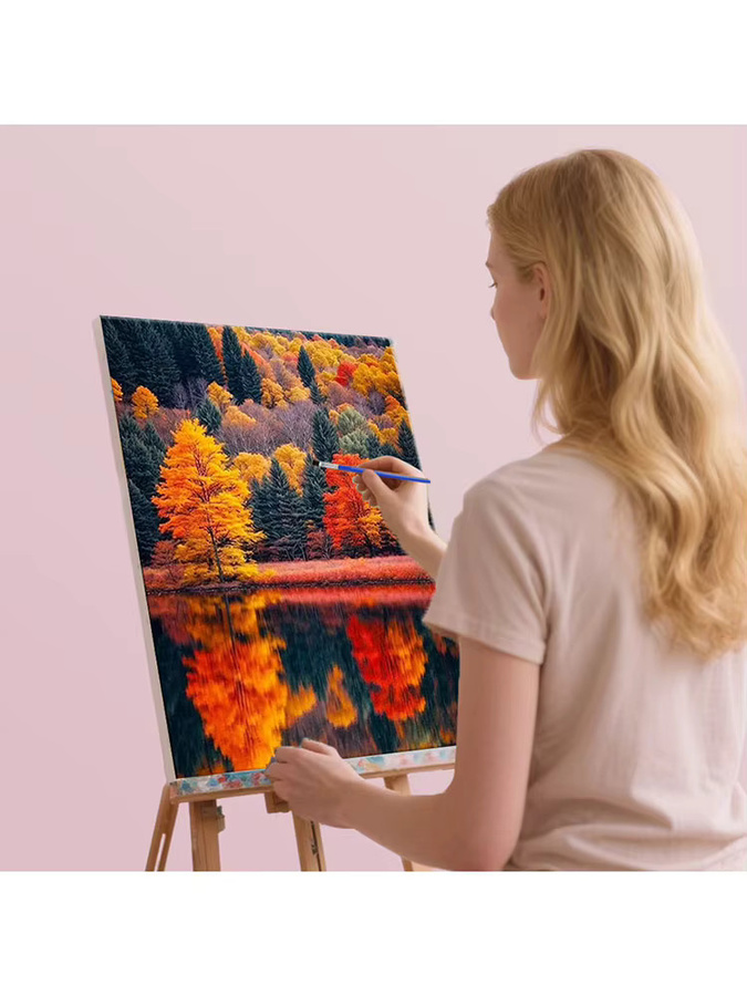 HUACAN Malen-nach-Zahlen-Set Herbstlandschaft mit Wald und Bäumen auf Leinwand, Mehrfarbiges DIY Wandbild zur Heimdekoration - Bild 3