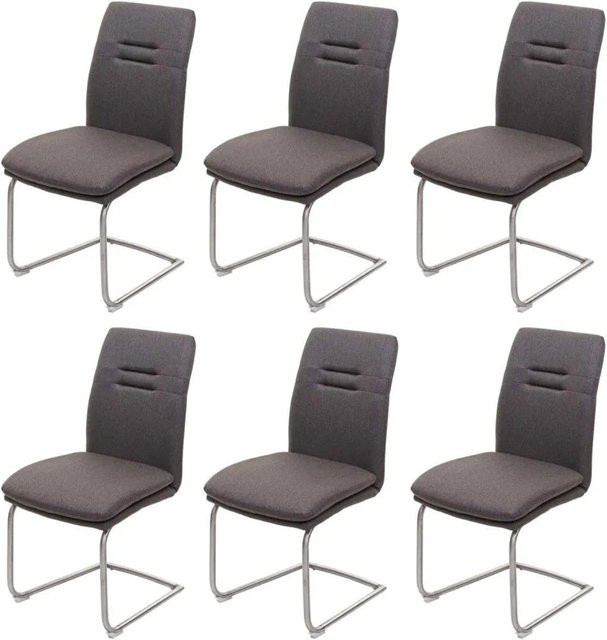 6er-Set MCW Esszimmerstühle H70 Freischwinger aus Stoff und Edelstahl in Grau-Braun - Bild 2