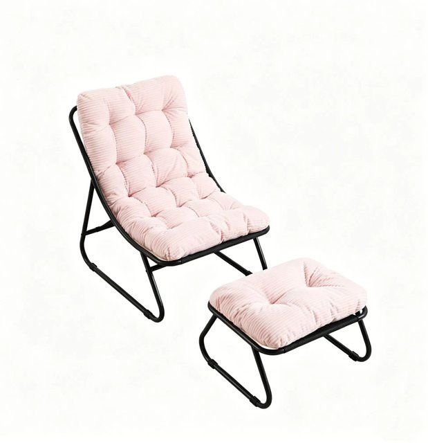 PXloue Schaukelstuhl mit Hocker und dickem Kissen in Rosa mit Metallrahmen für Garten Balkon und Wohnzimmer - Bild 1