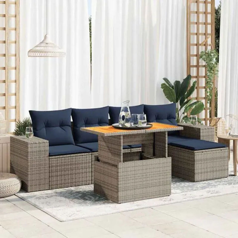 6-teilige Garten-Sofagarnitur mit Kissen aus Polyrattan in Grau von vidaxl - Bild 1