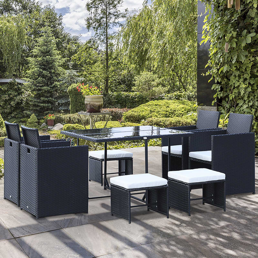 Outsunny 9-teilige Polyrattan Sitzgruppe in Schwarz mit Tisch und Stühlen für den Garten, B/T/H: 109 x 109 x 72 cm - Bild 5