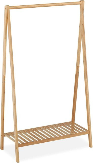 Relaxdays Kleiderständer aus Bambus in Natur mit Ablage, B/T/H: 120 x 67 x 35 cm - Bild 1